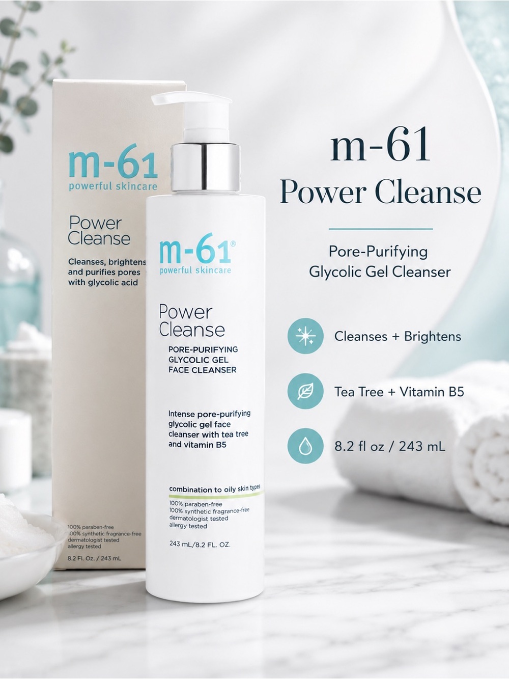 m-61 Powerful Skincare Power Cleanse- gentle chemical exfoliation cleanser